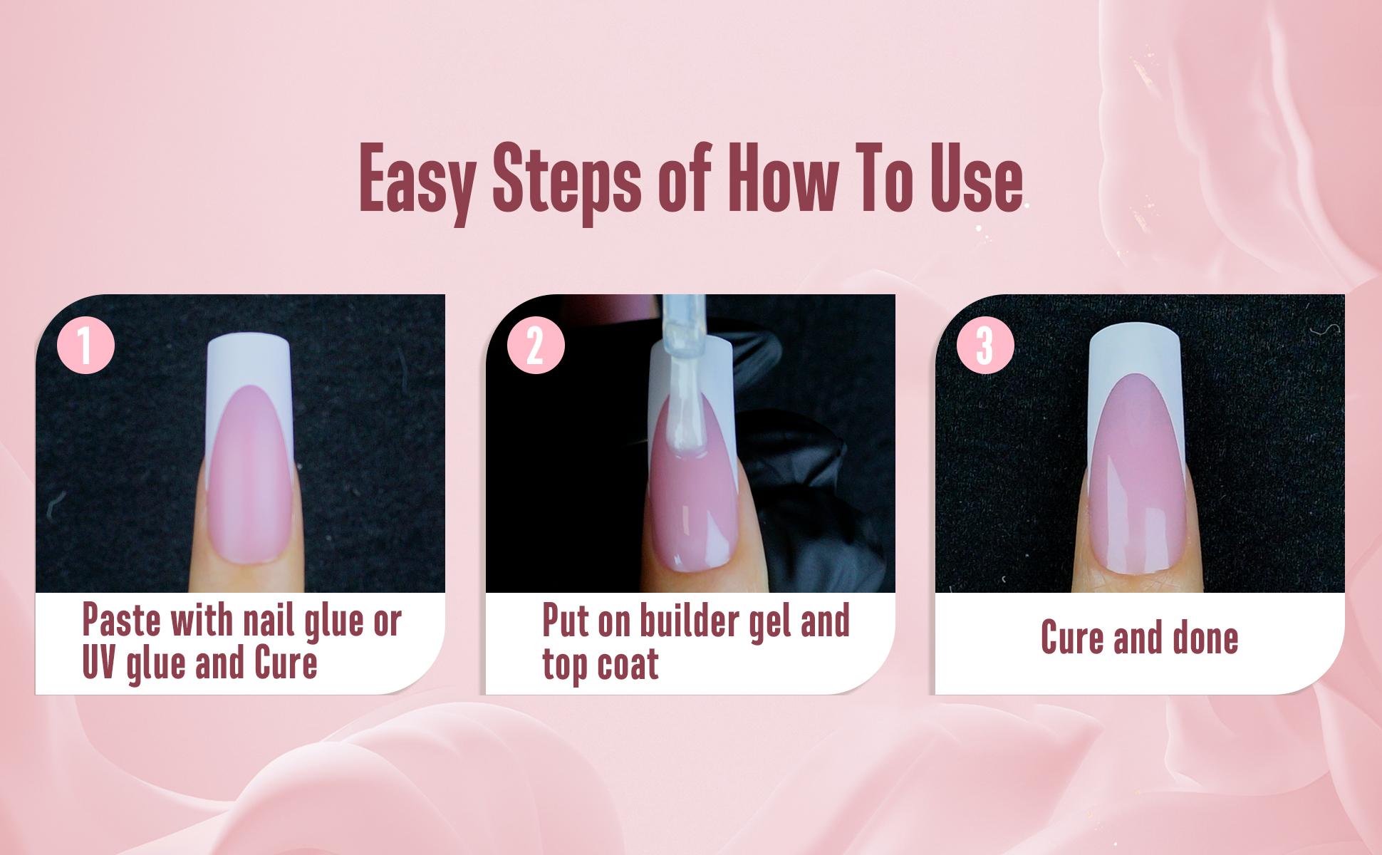 NOVO OVO Medium Slightly Curved White French Tip Nail Tips BERRY PINK Full Cover for Press on Acrylic, Extra Thick M Soft Gel False Nail, need Builder Gel Top Coat, no Glue included x 15 Sizes 240 pcs【NO GLUE & TOP COAT INCLUDED】