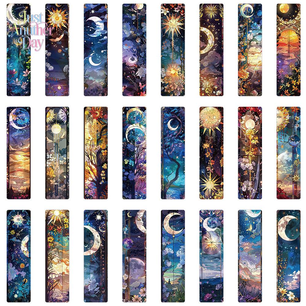 24PCS Stained Glass Style Art Bookmarks, Celestial & Floral Paper Bookmarks for Students, Colorful Decorative Cards for Novels, Textbooks, Reading Markers & Gifts