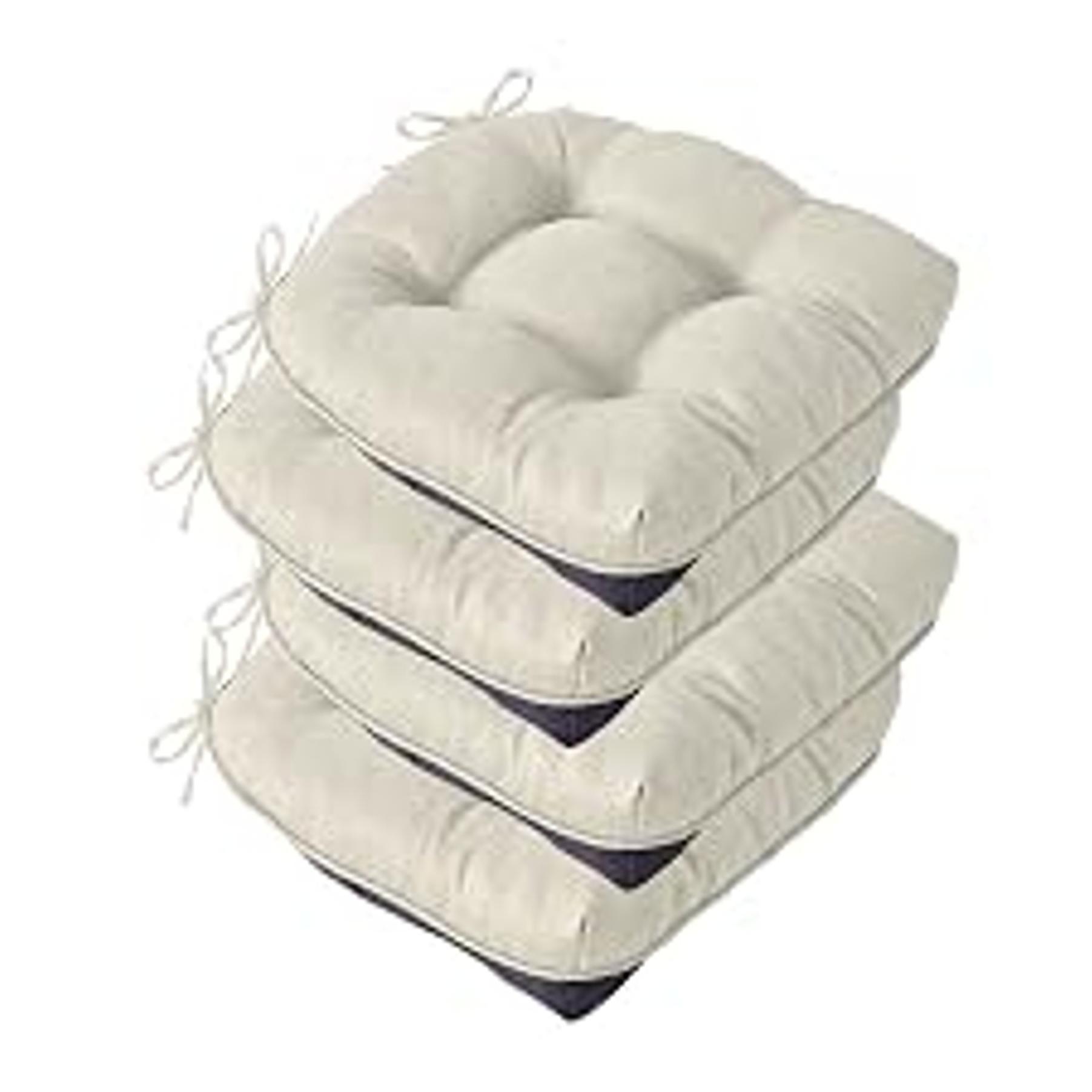 Chair Cushions, Memory Foam Dining Chair Cushions, Tufted Indoor Chair Pads, Set of 4, 16.5' x 16.5' x 3.5', Beige