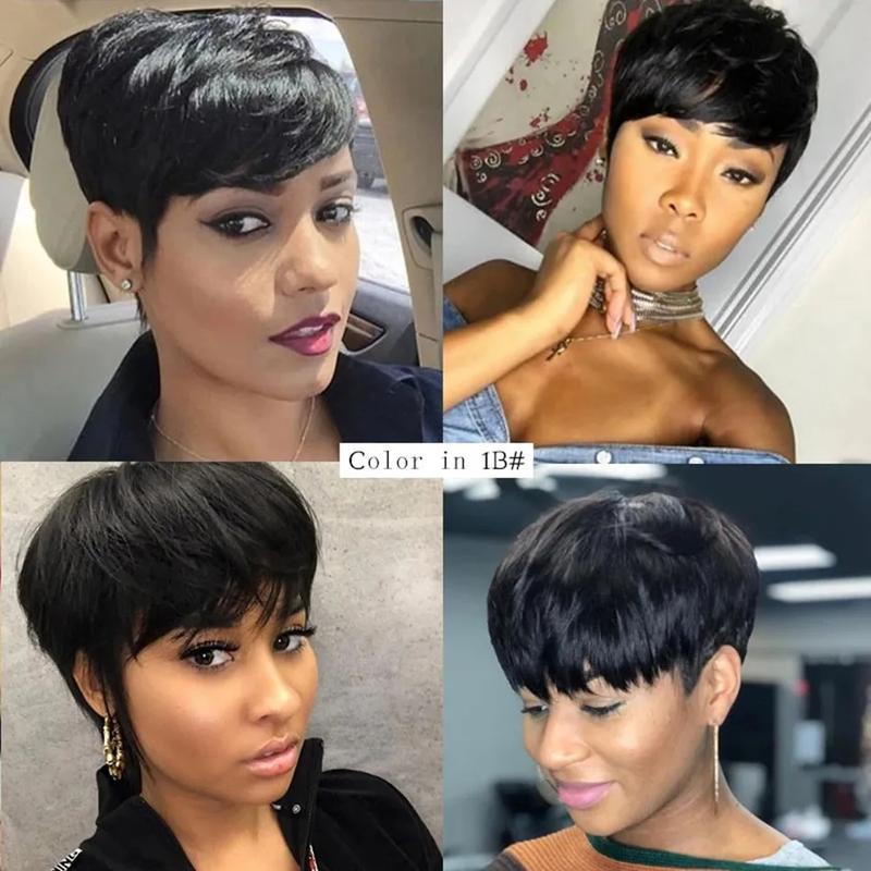 Cikana Hair Short Human Hair Pixie Cut Wig Straight Hair Brazilian Hair Wig For Black Women Machine Made Wig With Bangs Cheap Human Hair Wig