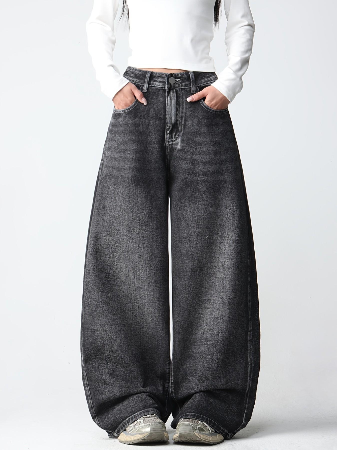 Vintage Creative Wing Embroidery Women's High Waist Baggy Denim Jeans, Casual Jeans Pants, Fashionable Trendy Streetwear Versatile Slimming Wide Leg Long Pants