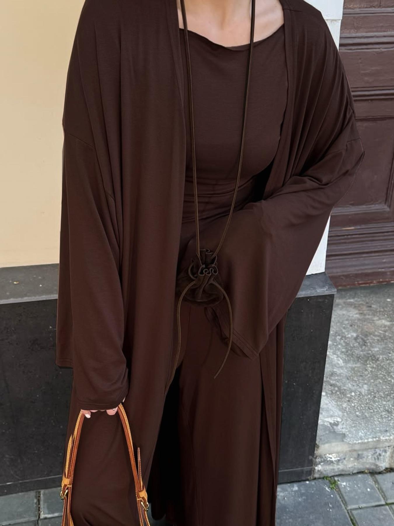 Women's Fall Winter Long Sleeve Jacket Set, Round Neck Three-Piece, Casual Warm Clothing for Ladies, Stylish Outerwear