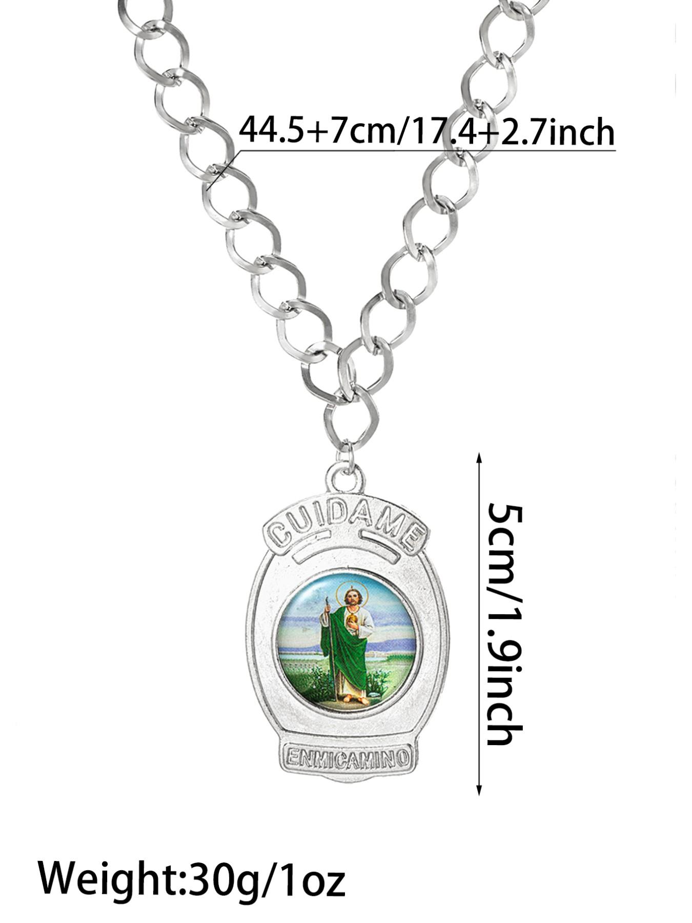 Mexican Guadalupe Virgin Mary Pendant Necklace, Silver Color Enamel Rhinestone Hollow Out Tag, Vintage Wax Rope Religious Jewelry