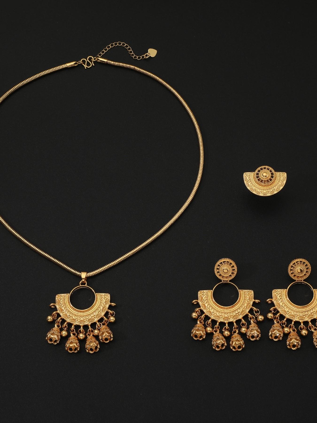 Vintage Bell Set Necklace Earrings Ring, Elegant Ethnic Wedding Party Accessories, All Seasons Jewelry Set