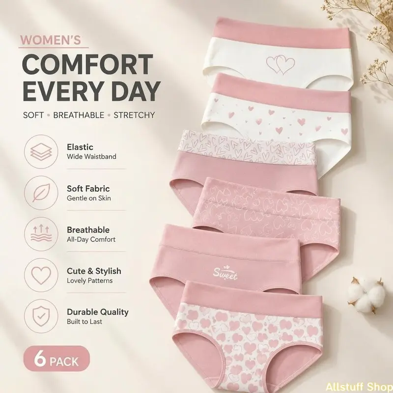 Sohochic Women's 6-Pack High-Waist Breathable Cotton Underwear for Lady - Core Shaping, Comfortable Soft Fit Sports Underwear for Everyday & Postpartum Wear (US Design)