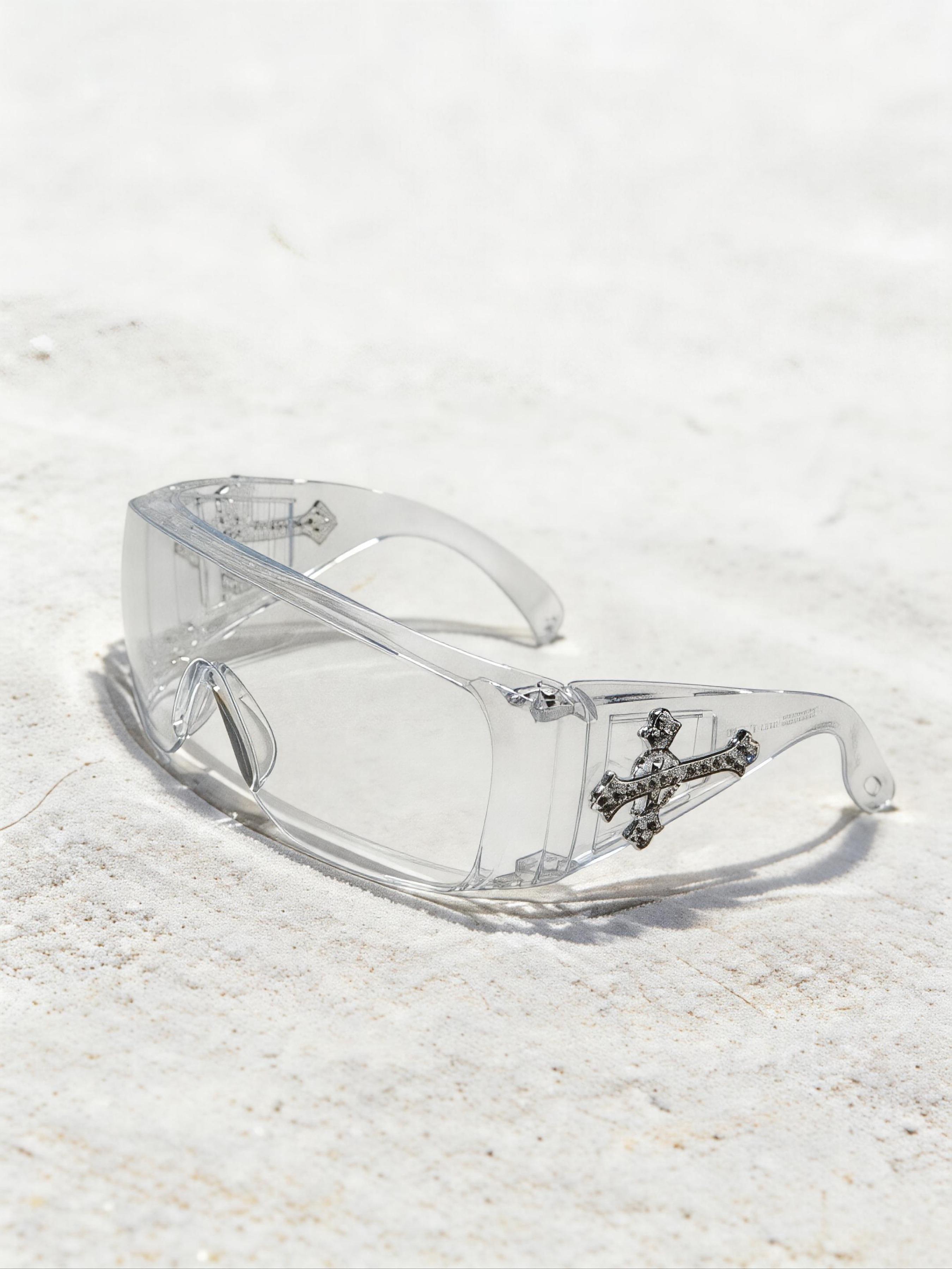 Men's Fashion Glasses with Rhinestone Cross Decoration, PC Lenses, UV Protection, Cat Eye Frame, Party Style, Includes Strap and Cloth, Trendy Sunglasses, Stylish Sunglasses, Fashionable Sunglasses