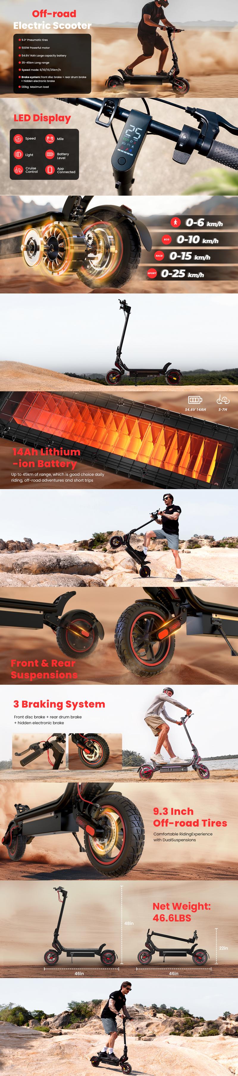 【Holiday Haul】N8/N9 Off-road Electric Scooter for Adults, 500/1000W Motor, 25/28 Miles Long Range & 25/28 MPH Top Speed E Scooter, 9.3/10" Offroad Pneumatic Tire Scooter for Adults with Turn Signals, Dual Braking Folding Electric Scooter, with APP