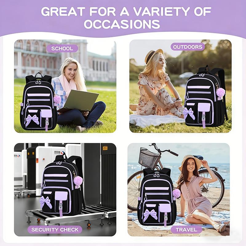 A Casual Backpack for Teens Adorned with a Bow, Ideal for Outdoor Adventures And Travel, Made to Fit a 15.6-Inch Laptop, Equipped with Adjustable Shoulder Straps And Smooth Zippers, Perfect for Everyday Outings And School Use., for Teenager