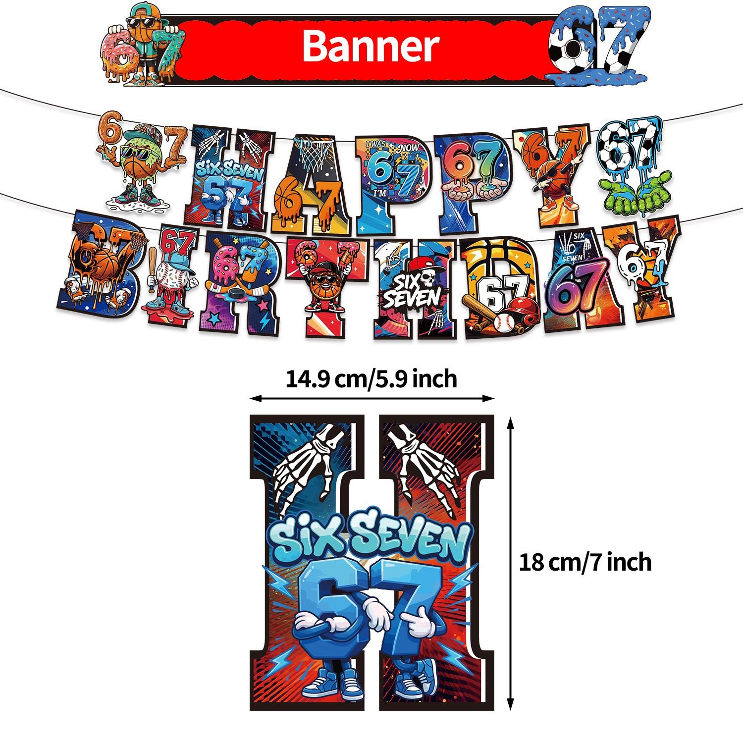 32-Pieces 67 Sports Theme Birthday Party Decoration Set, Party Event Props, Includes Banner, Balloons, Cake Topper, Backdrop, Perfect for Birthdays