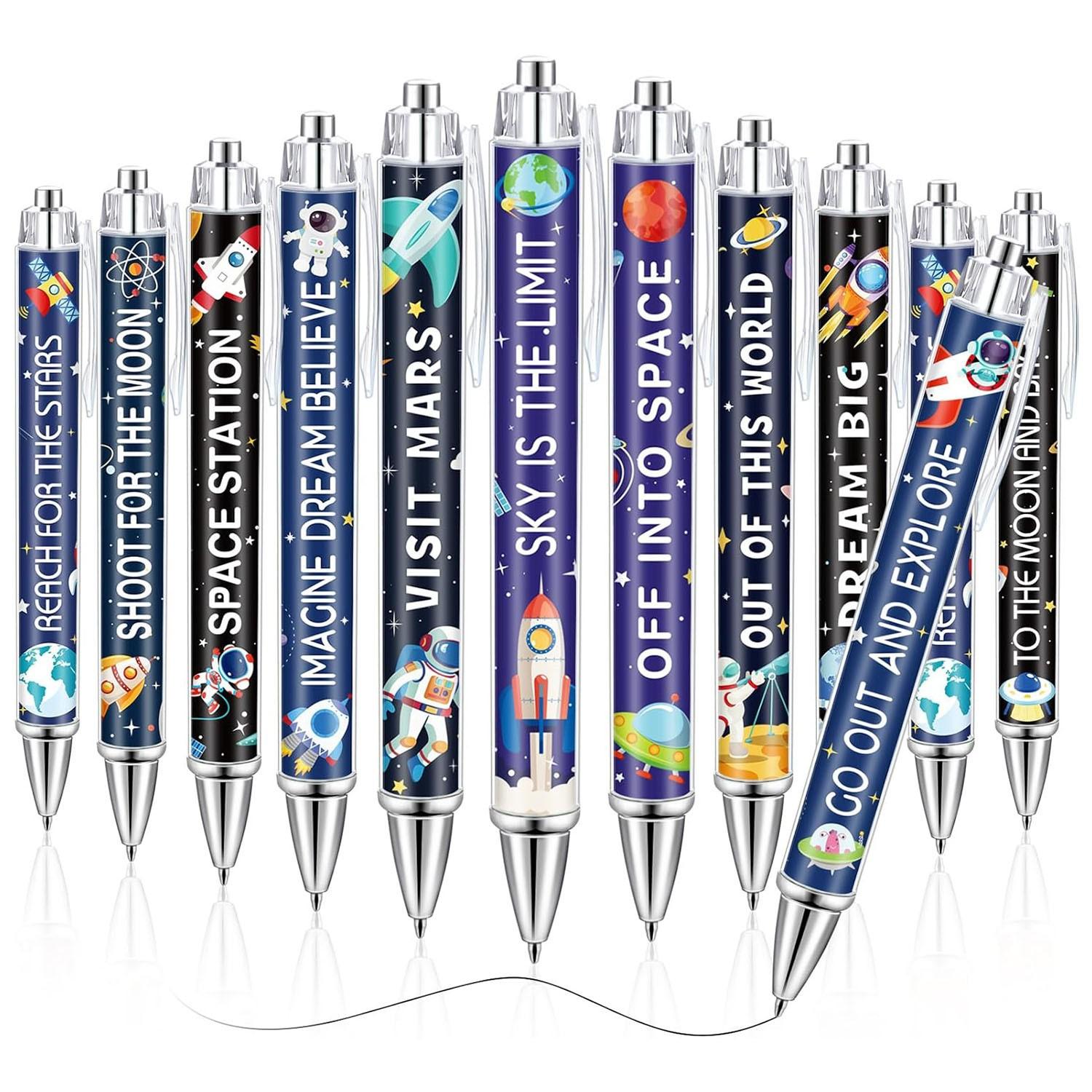 12 Pcs Space Ballpoint Pens, Astronaut Pens, Bulk Galaxy Retractable Ballpoint Pens, Starry Sky Gel Pens, Smooth Writing Pen for Solar System Planets Party Favors, School Classroom Office Supplies