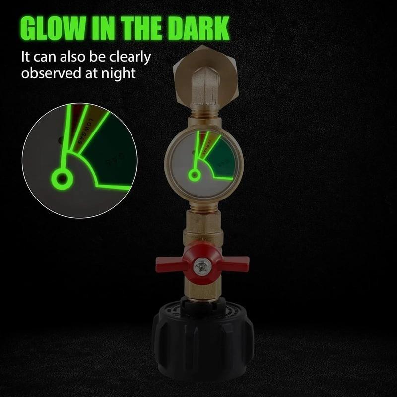 Propane Refill Adapter with Valve & Gauge, Gas Cylinder Filling Connector, Glow in the Dark Meter, Ball Valve Gas Tank Connector, Christmas Gifts