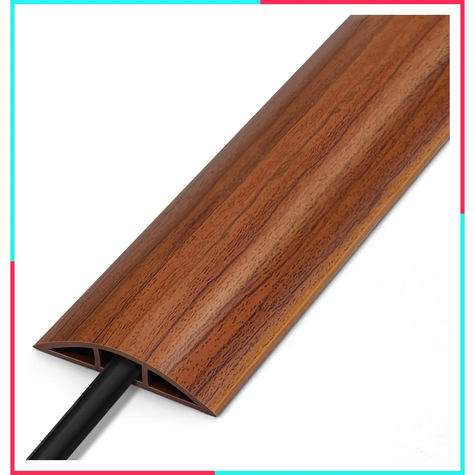 Floor Cord Cover 4FT, Walnut Wood Cord Hider, Soft PVC Cord Protector, Hide Extension Floor Wire Covers for Cords, Organizer Wires Floor Cable Cover, Cable Cavity: 0.47" (W) x 0.24" (H)