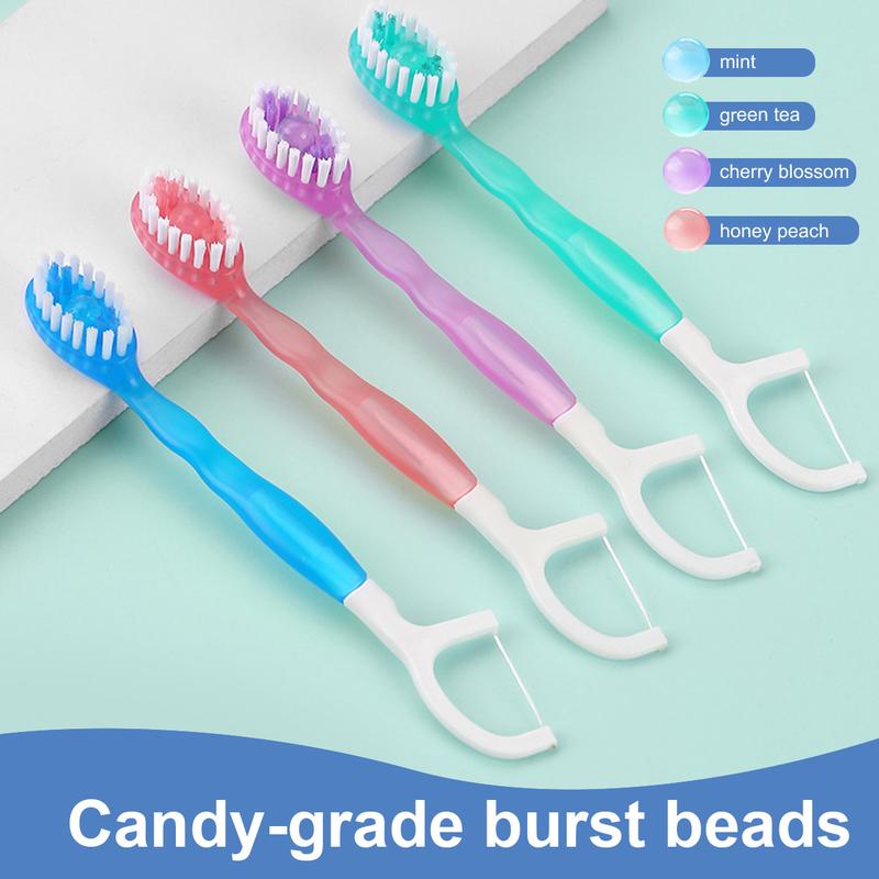 26 PCS 5-in-1 Mini Brushes Disposable Toothbrushes with Toothpaste and Pick, Individually Wrapped, Portable On The Go Toothbrush for Work Travel - 4 Flavors