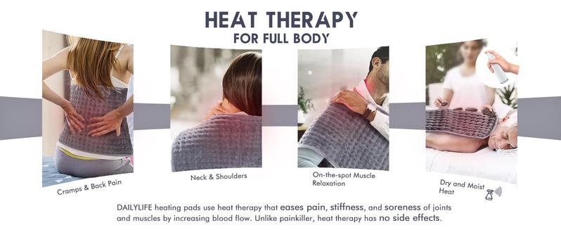 DailyLife Heating Pad with Handles for Back Pain Cramps Relief, 12"x24" Electric Heating Pad With 6 Heat Settings, Auto Off, Machine Washable, Warming mat, Gifts for Women,Mother’s Day, FathersDayGift