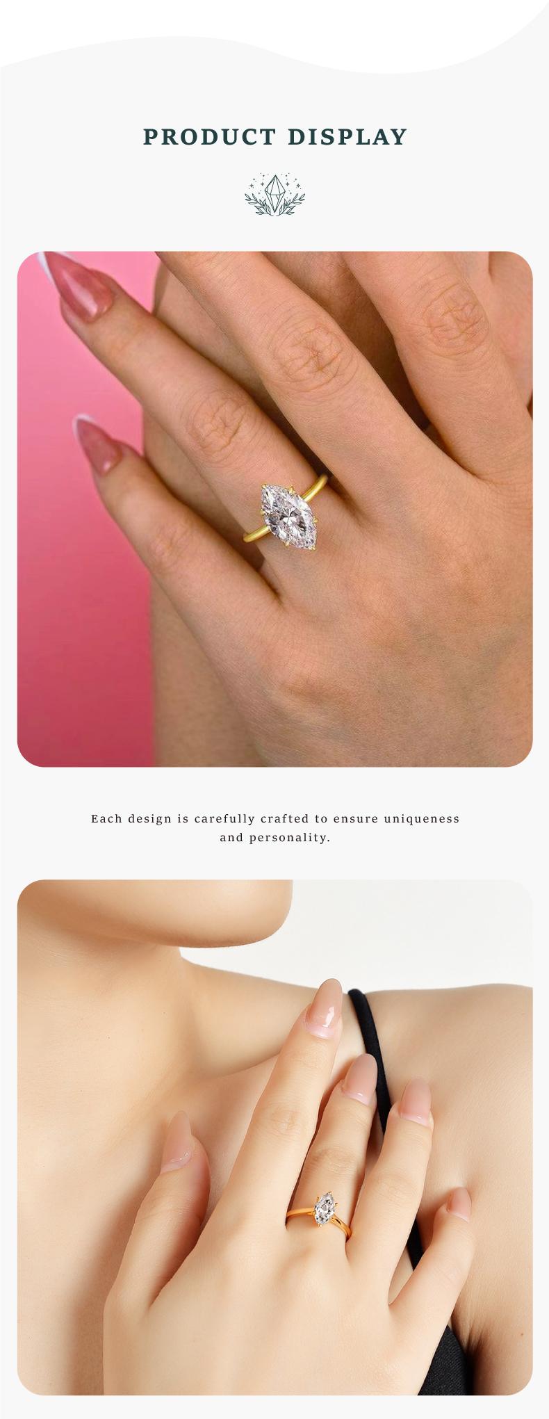 1-2CT Marquise-Cut Synthetic Moissanite Wedding Ring, s925 sterling silver 6-Prong Solitaire Moissanite Rings,Perfect gift and everyday wear