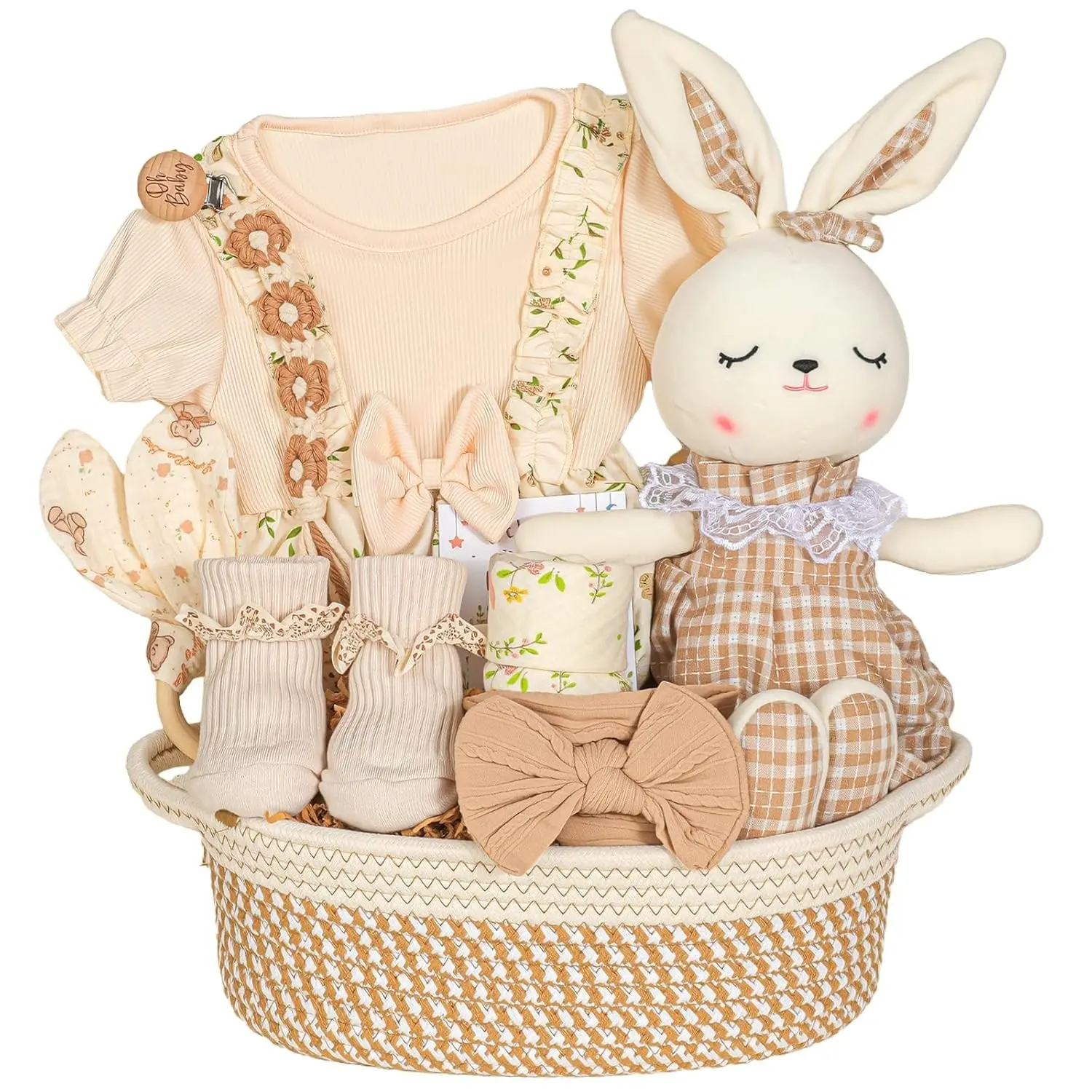 Newborn Baby Girl Gift Basket, Baby Shower Gifts for Girls - with Headband & Bodysuit Set, New Born Essentials, Great Gender Reveal Idea, Perfect Infant New Born Girl Gift