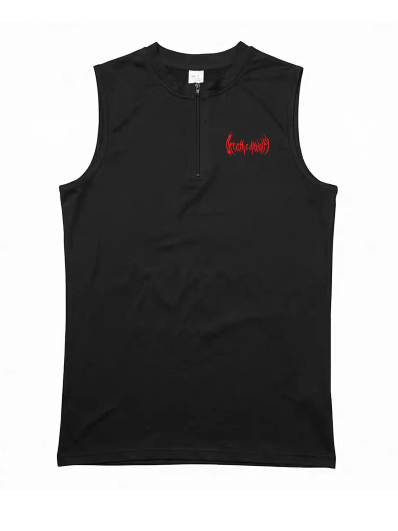 Viral Death Metal Print Compression Tank Top | Men's Half Zip Gym Stringer | TikTok Trendy Bodybuilding Apparel