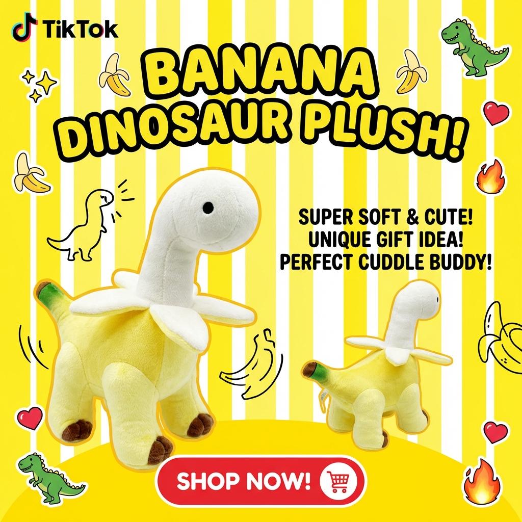 Adorable Banana Dragon Plush - Ultra-Soft Stuffed Dinosaur Toy - Fun & Creative Soothing Doll - Kawaii Room Accessory & Birthday Present