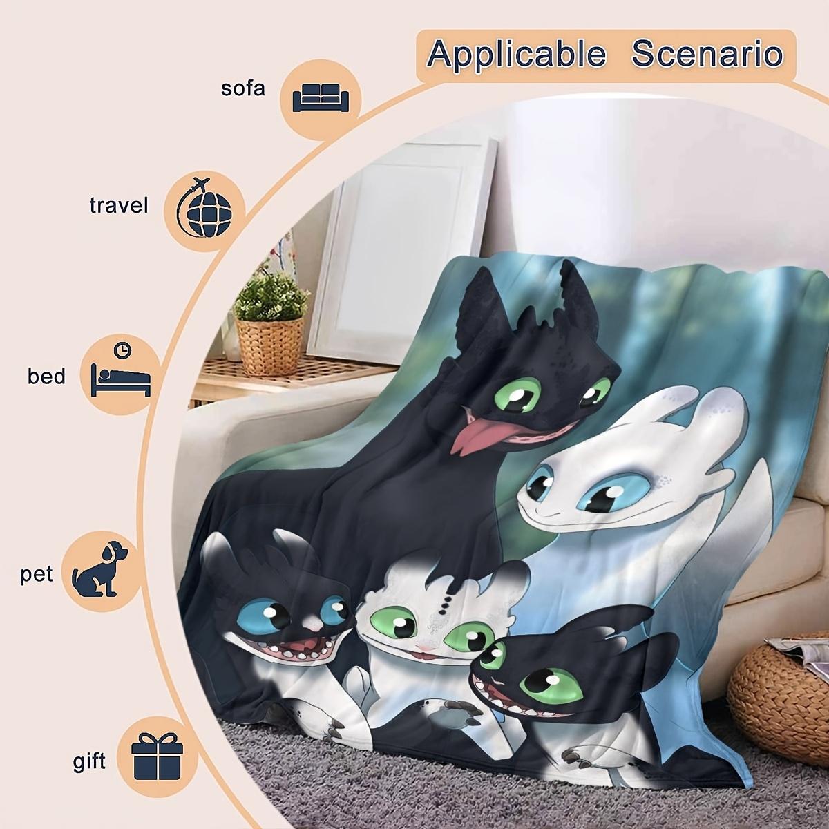A cartoon Toothless print blanket, soft and comfortable for all seasons, multi-purpose for office, sofa or home supplies, a gift for anime fans