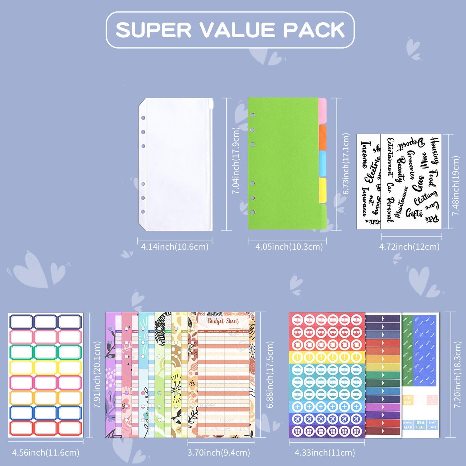 A6 Cash Budget Folder, PU Leather Money Saving Folder with Cash Envelope, Budget Sheet, Stickers, Printable Budget Planner Organizer