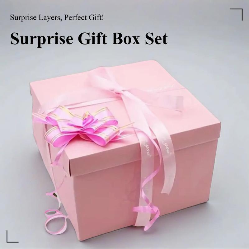 Five-Layer Surprise Explosion Gift Box with Ribbon, Multi-Pocket Snack & Candy Storage, Perfect for Birthdays, Holidays, Vacations, Asian Snack Box