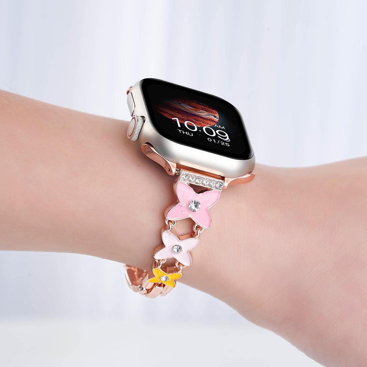 Women's Apple Watch Band, Silicone Strap, Stainless Steel, Casual, Smart Replacement Band, Fits 38-46mm, Birthday Gift, Couple Band