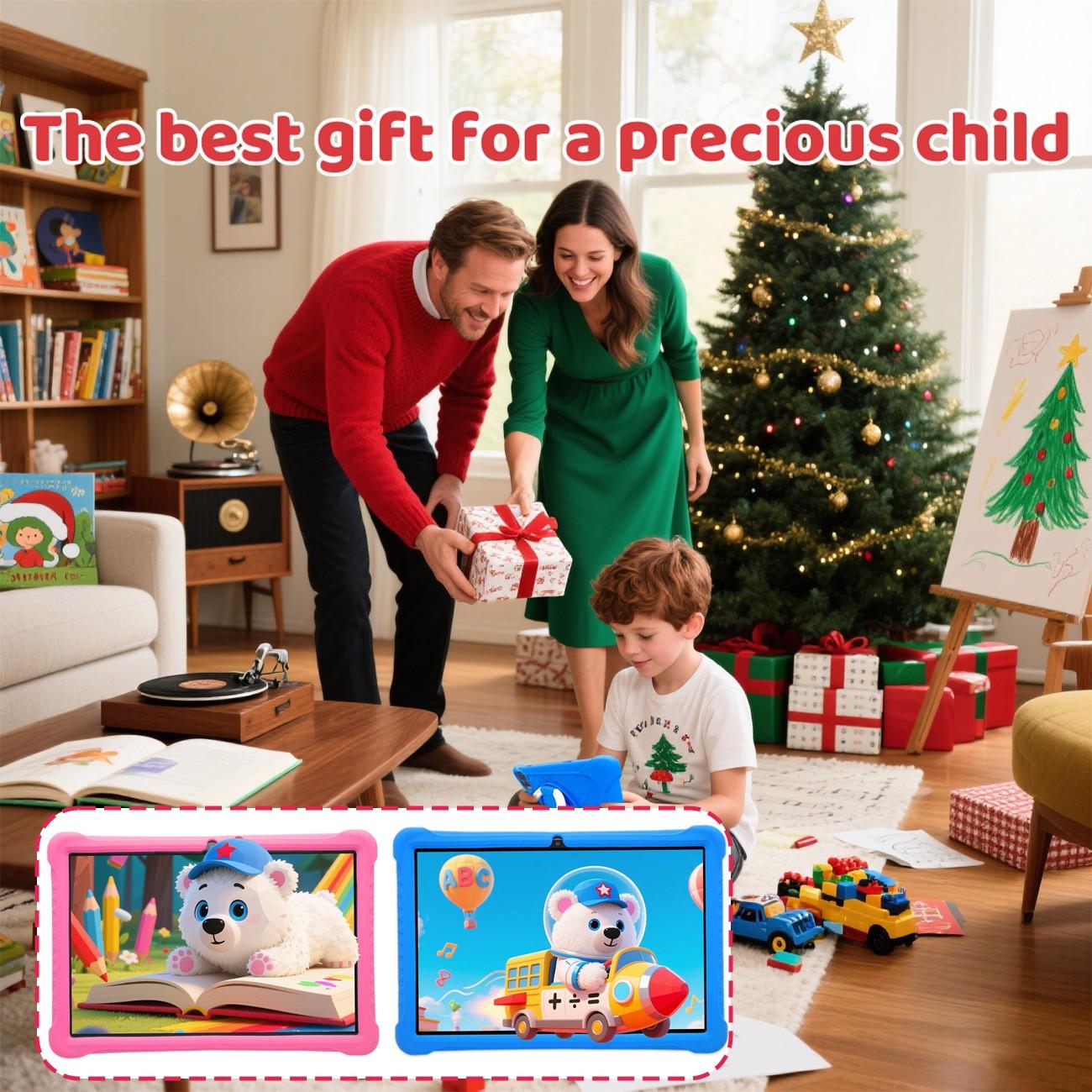 [New Gift Product] 10.1-inch Android tablet with anti-drop tablet case. Portable 5G WIFI Bluetooth dual-camera, high-definition IPS screen, with shockproof protective case, supports parental control, children's learning, online classes, games, Gift