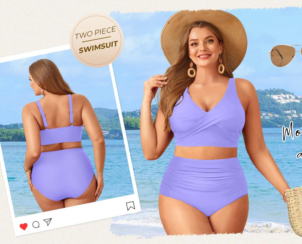 Aqua Eve Women Plus Size Two Piece Swimsuit High Waisted Bikini Set Tummy Control Bathing Suit
