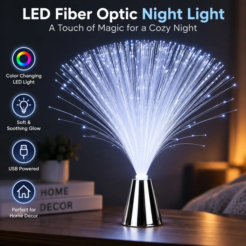 Decorative LED Fiber Optic Star Light, Multicolor Changing Fiber Optic Lamp, USB Night Lamp for Bedroom, Holiday Gift and Party Decor