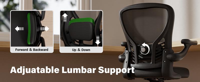Ergonomic Office Chair, Mesh Desk Chair with AdjustableLumbar Support and 3D Flip-up Arms, Computer Chairwith Wheels, Black, Computer Desk Chair, ErgonomicOffice Desk Chairs with Mesh Back, Adjustable LumbarSupport, Rocking Function