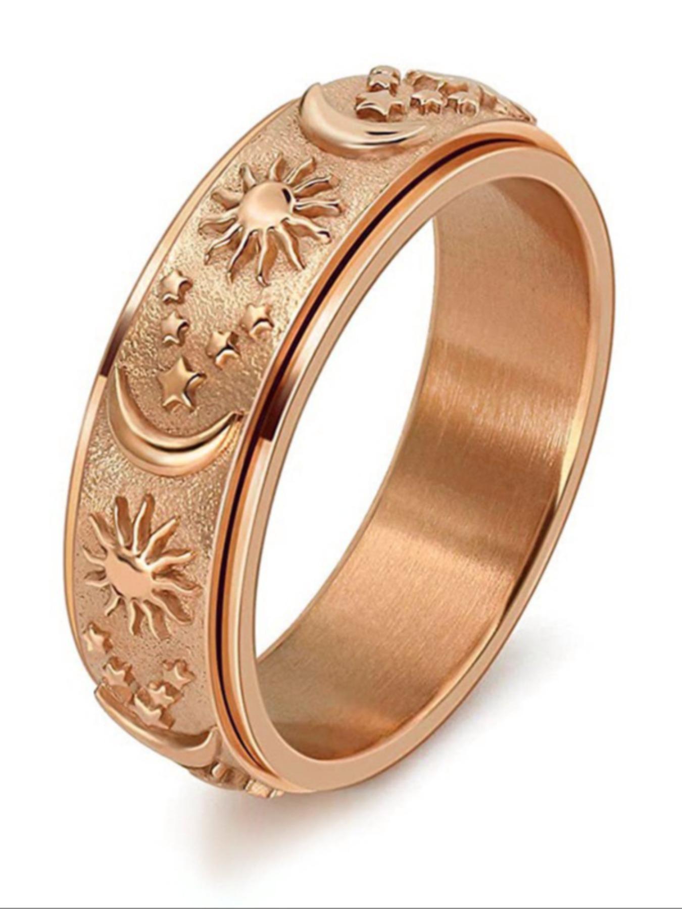 Rotating Relief Ring, Spinner Rings, Unisex Punk Style Stainless Steel Ring, Fashion Jewelry Accessories for Men & Women luck witchy moissanite