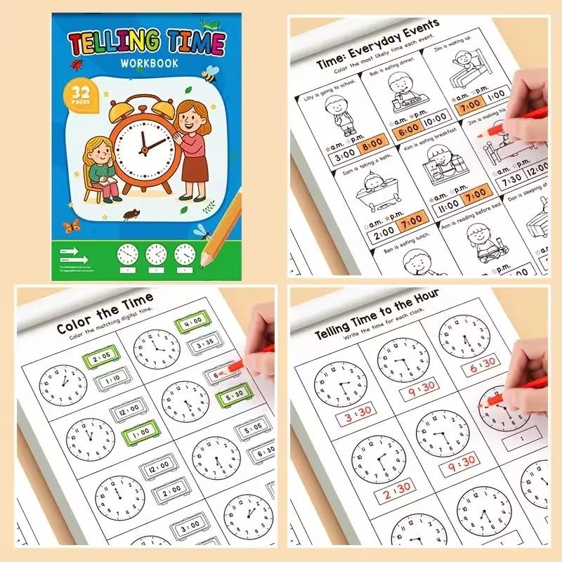 Math Practice Book Clock Sticker Teaching Model Set, Teaching Supplies, Time Reading Conversion Core Questions, High Definition Printing, Elementary School Teacher Use