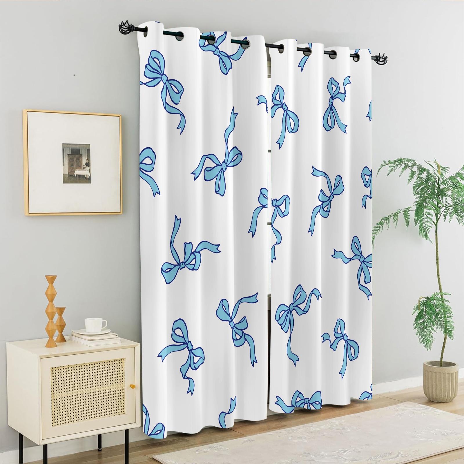 2Pcs Cute Bow Knot 80% Blackout Curtains, Fresh Pastel Ribbon Design Curtains for Bedroom & Living Room, Warm Gift for Teen Girls and Women