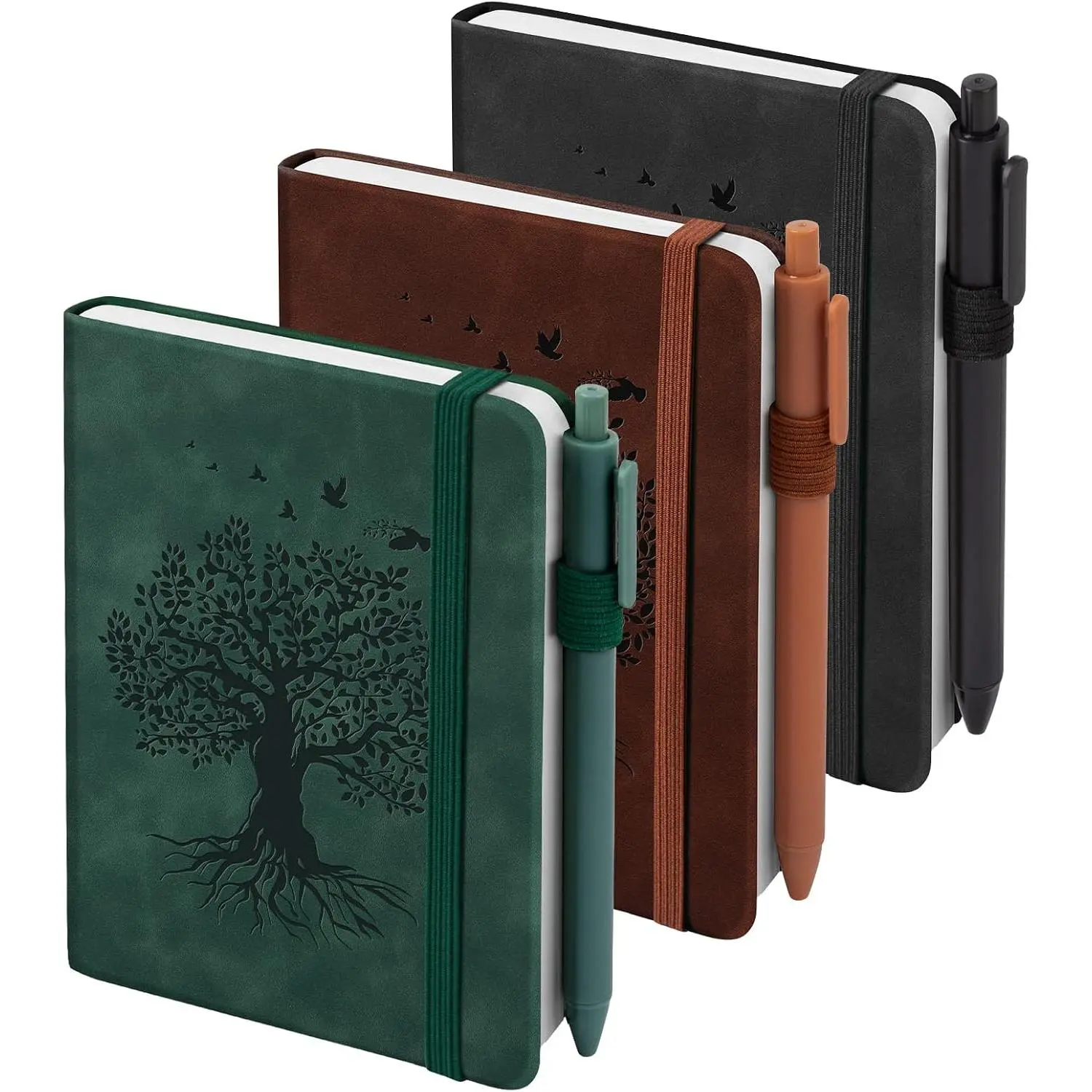 3 Pack Pocket Notebooks A6 Small Notebook 100 GSM 3.7" x 5.7" | Journaling Notebooks For Note Taking Journals For Writing Mini Note Pads With Pen Holder Thick Paper(Black,Green,Brown)