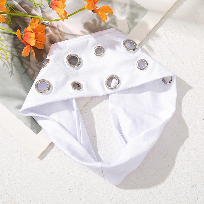 AWAYTR Punk Girl Hollowed Out Eyelets Wide Elastic Headband Stretchy Metal Rock Sports Grommet Headband Hair Accessories