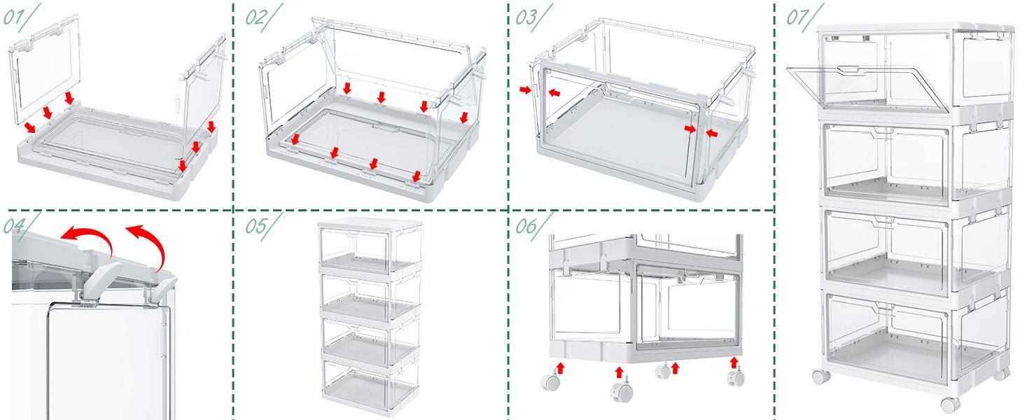 Clear Storage Bins with Lids,24QT Organizer Stackable, and foldable with magnetic doors for easy access.  Perfect for clothes, toys, books.