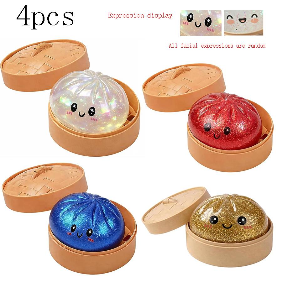 Glitter Dumpling Squishy with Box, Soft Sensory Squeeze Toy for Stress Relief, Mystery Glitter Dumplings, Decompression Dough