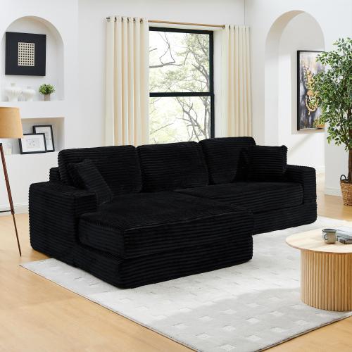 [2 packing delivery] Niccae Left Seat L-Shaped Sectional Sofa, Compressed Corduroy, Modern Minimalist Design,Converts to Bed,Space-Saving&Comfortable,(Ships in 2 Packages)