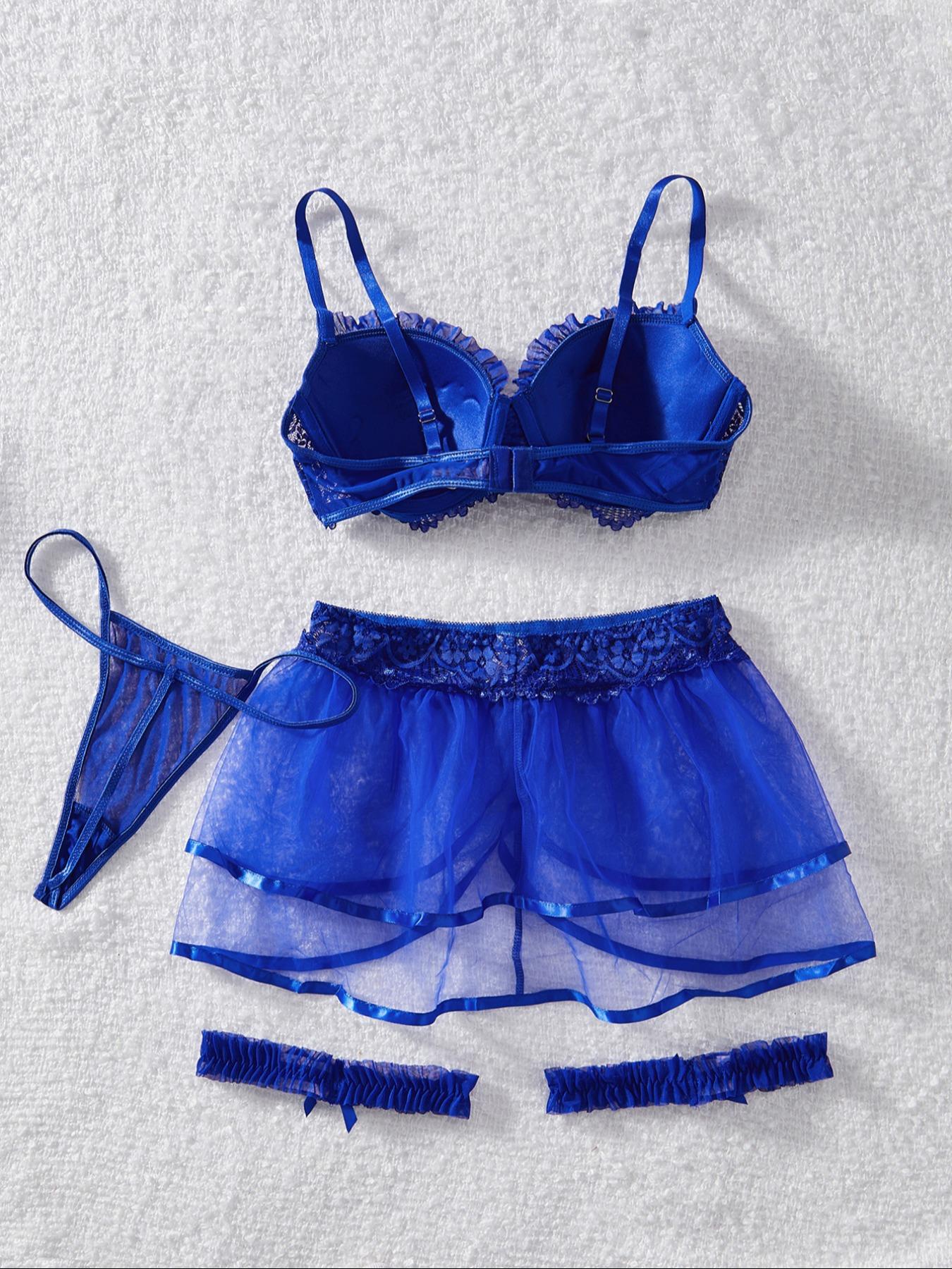 Women's Contrast Floral Lace Lingerie Five-piece Set , Sexy Romantic Teddy Lingerie Set, Women's Lingerie & Underwear for All Seasons