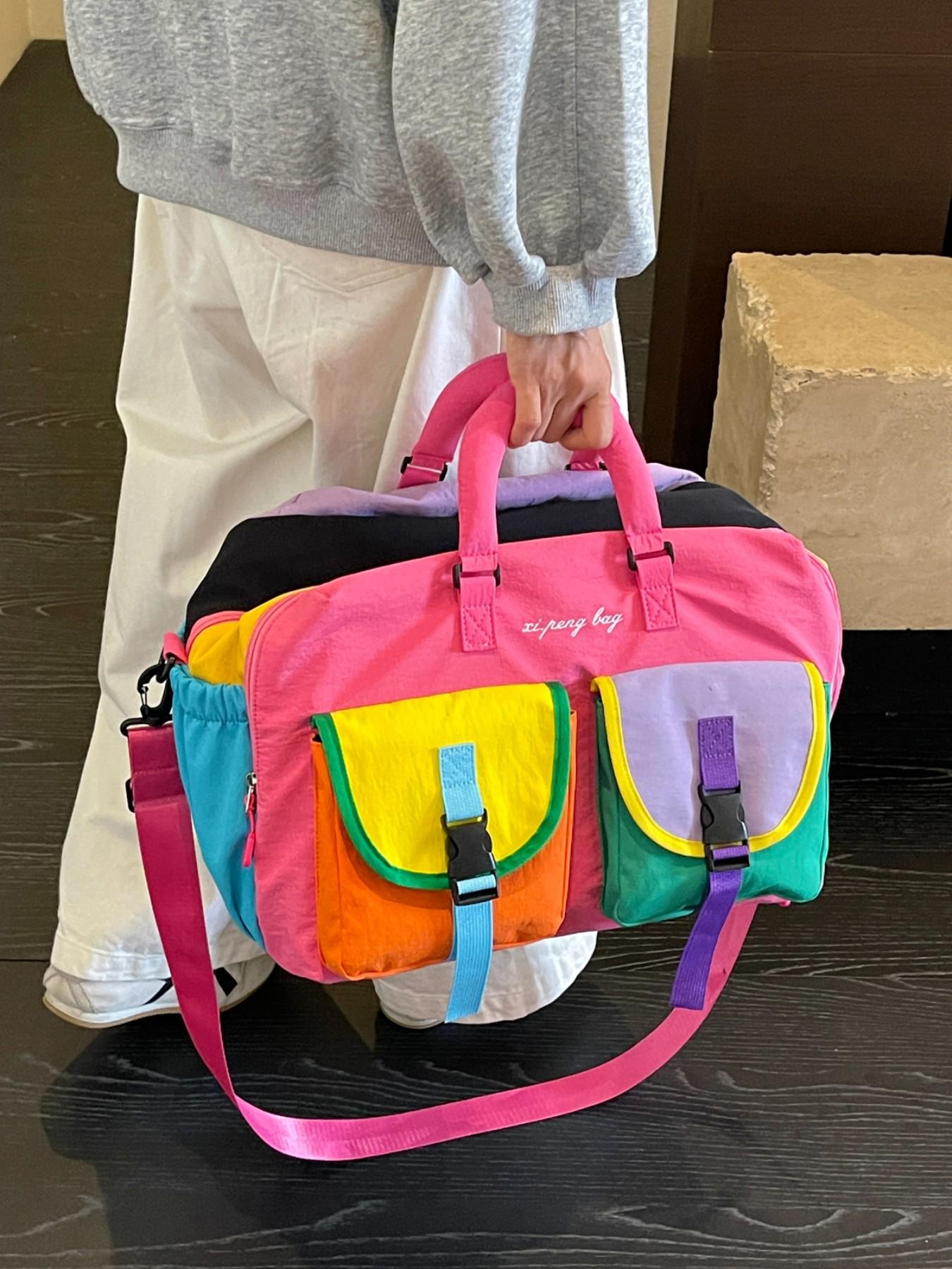 Vibrant Colorblock Duffel Bag, Lightweight Nylon, Large Capacity, Shoe Compartment, Detachable Strap, Ideal for Travel & Gym
