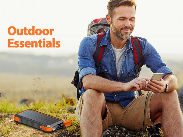 BLAVOR Solar Power Bank QC3.0 Fast Charging 10W Wireless Charger 20000mAh Solar Powered Powerbank with Type C Input/Output, IPX5 Waterproof, Camping Flashlight, Compass, Carabiner