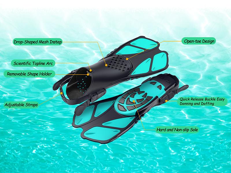 Greatever Adjustable Snorkel Fins - Open Heel Short Swim Flippers for Adults, Perfect for Travel, Snorkeling, Diving, and Swimming