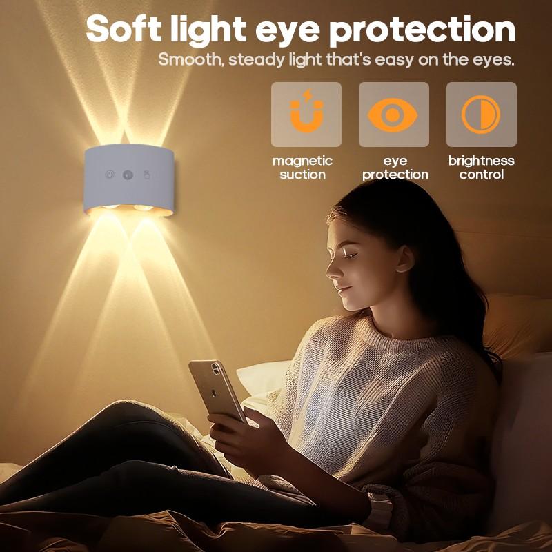 1/4pcs LED Motion Sensor Step Light, Touch Control, 3Colors Rechargeable LED Stair Light, Wall Lamp, Cordless LED Wall Night Lights for Steps, Bedroom, Hallway