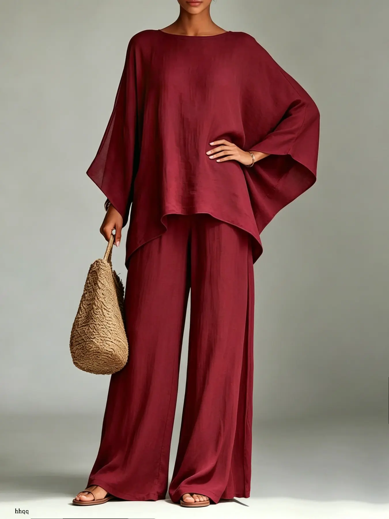 Women's Boho Style Sleepwear Set, Breathable Long Sleeve Top and Flowy Wide Leg Pants, Comfortable Home Wear for All Seasons, Loungewear