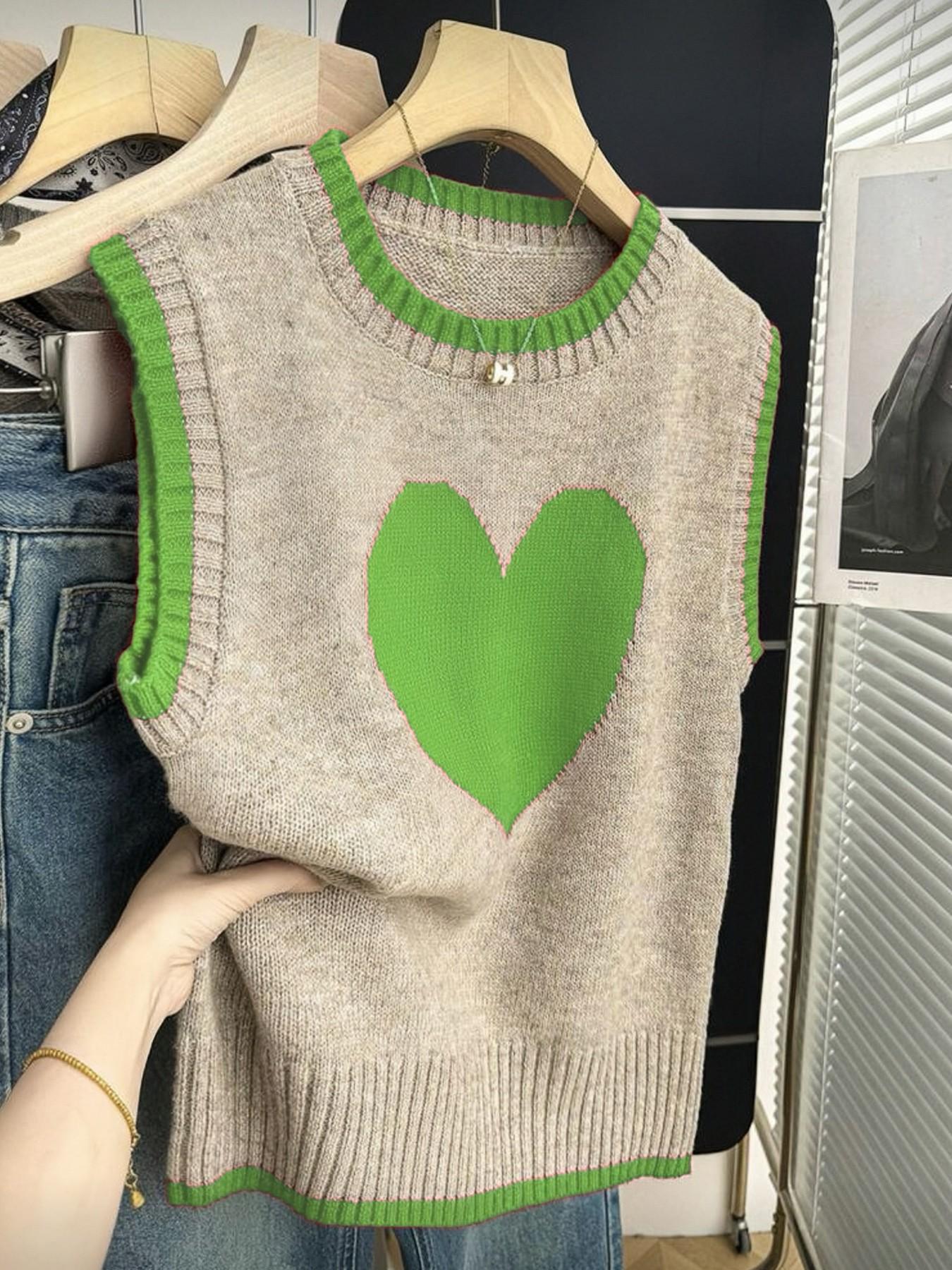 Spring & Fall Colorblock Heart Casual Versatile Vest Pullover, Simple Fashion Leisure Fit, Valentine's Day Sweater Vest