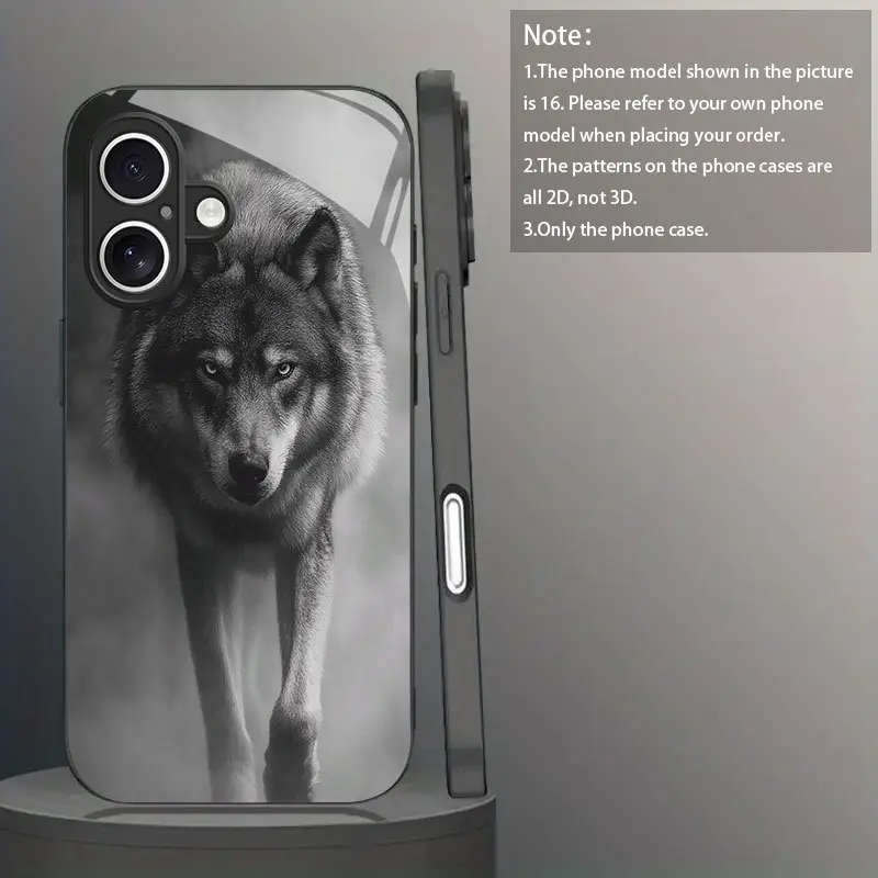 Phone Case - Aesthetic Anti-Drop Tempered Glass Phone Case Black, Foggy Gray Wolf Pattern 2D Printing for iphone17 Air 16 15 Pro Max 14 Plus 13 12 11