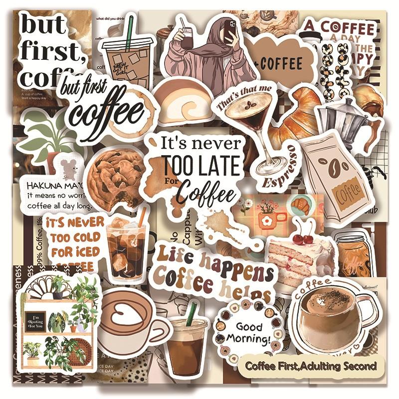 50pcs Summer Coffee Retro Stickers, Vintage Design for Coffee Cups & Notebooks, Relaxing Coffee Break Essentials, Summer Vibes, Hot Selling Coffee Lovers Accessories