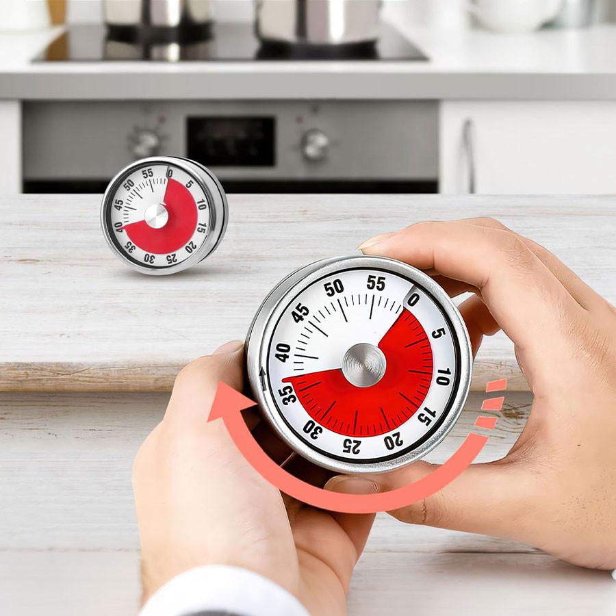 Mechanical Kitchen Cooking Timer, Loud Alarm Clock, Stainless Steel Body, No Battery Required, Magnetic Stand, Exquisite Design