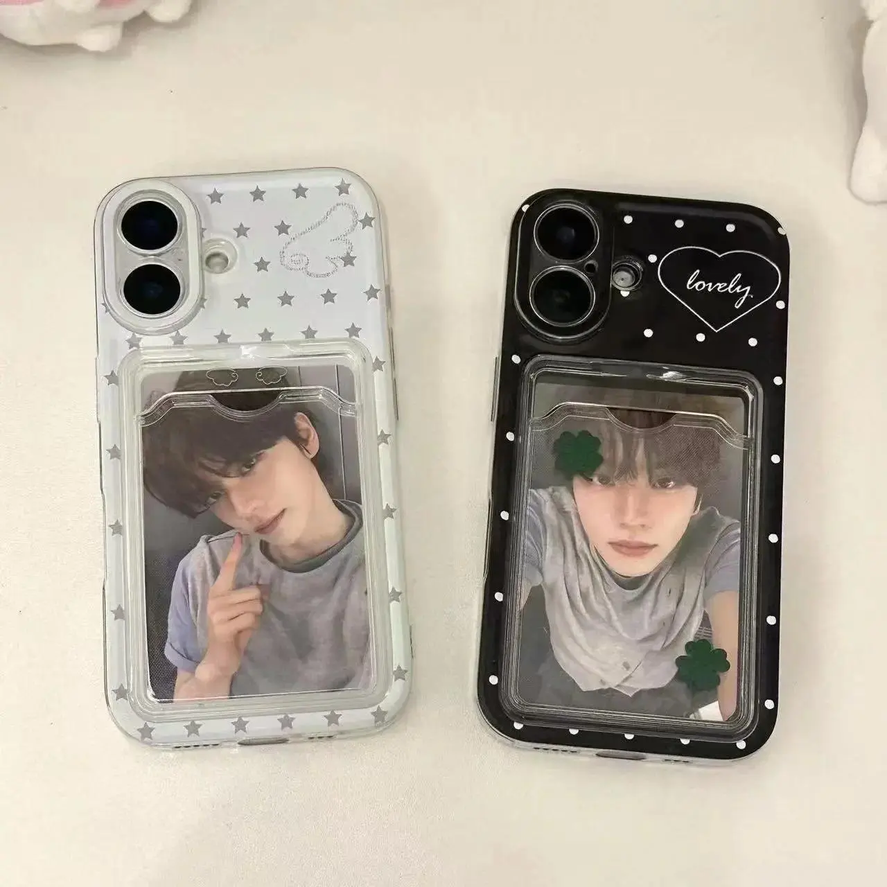 White Stars Wing Black Polk Dot With Card Sleeve Shell Phone Case For iPhone 17 16 15 14 13 12 11 Pro MAX XR XS 7 8 Plus 17air