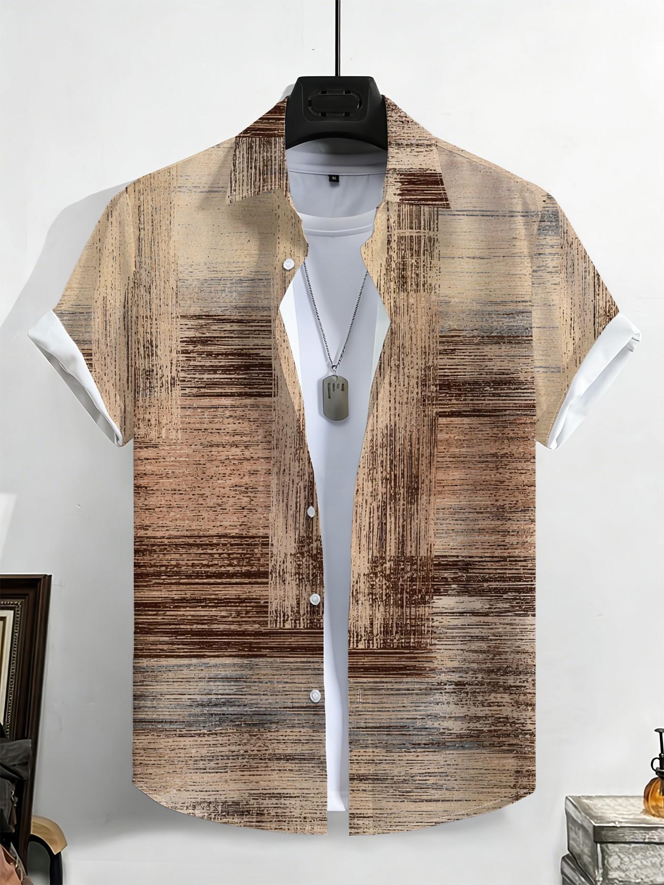 Large Size Men's Vintage Striped Shirt, Summer Loose Fit Breathable Short Sleeve, Plus Size Retro Casual Commute Top